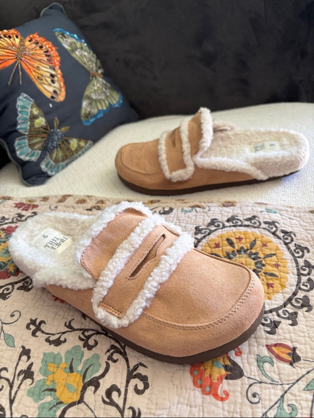 Sherpa Faux Suede Penny Loafer Mule Slippers Size 9